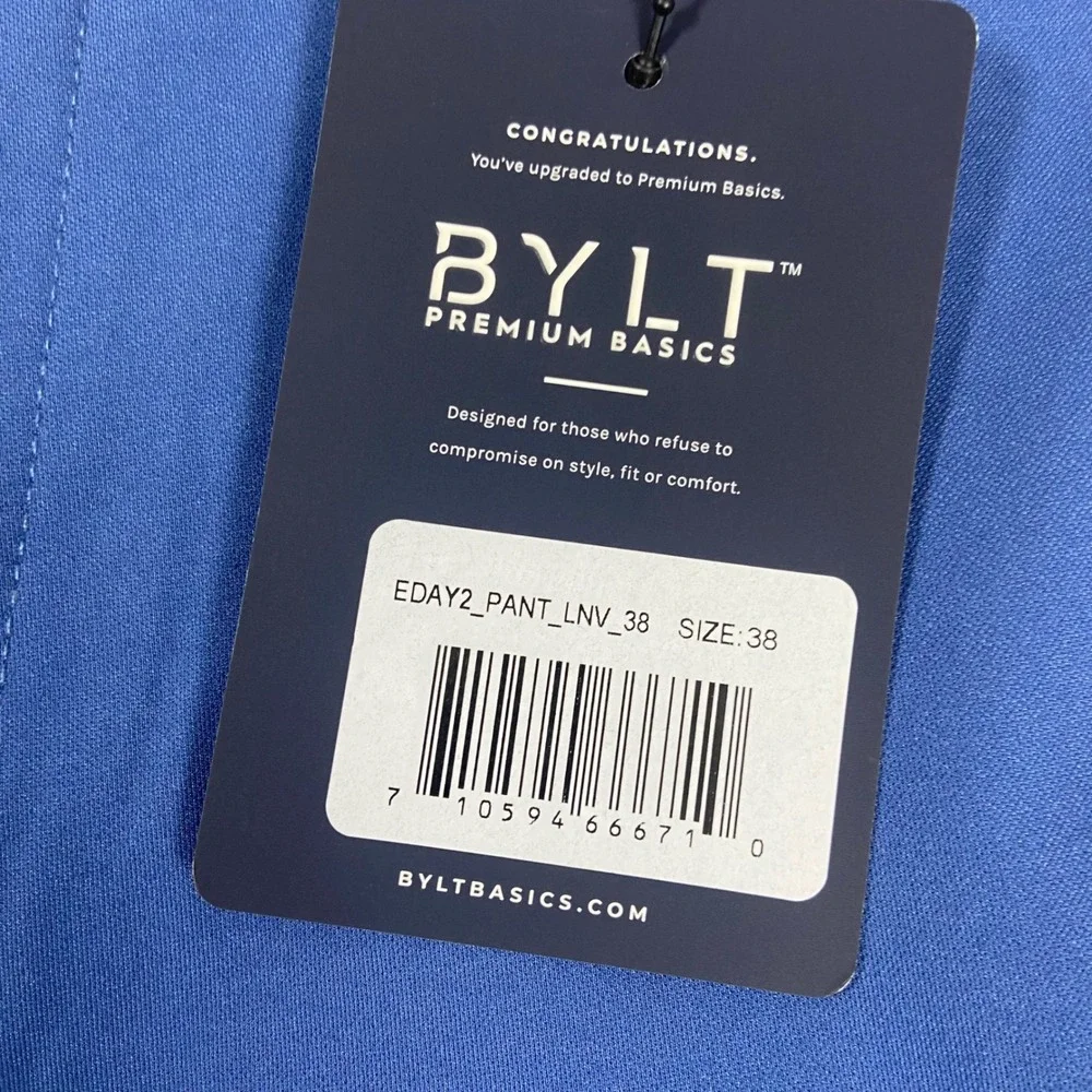 BYLT Mens 38 Lunar Blue Everyday Pant 2.0 New Slim Fit Performance Chino Stretch
